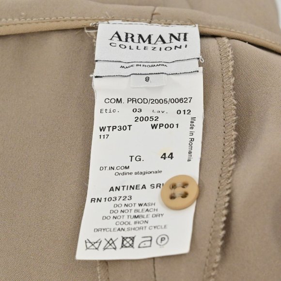 ARMANI COLLEZIONI Womens Silk Blend Pants Unlined Tan Concealed Side Zip Size 8 - Picture 7 of 9